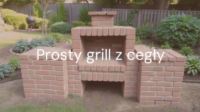 A simple brick grill in a garden setting, sturdy construction with three brick walls and an open front, cozy outdoor ambiance, realistic style.