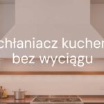 Modern kitchen with a sleek, white recirculating range hood without exhaust, minimalist design, clean lines, integrated into a contemporary kitchen with stainless steel appliances, soft lighting, realistic.