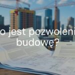 A construction site with blueprints and a building permit document, modern urban background, professional and official vibe, realistic.
