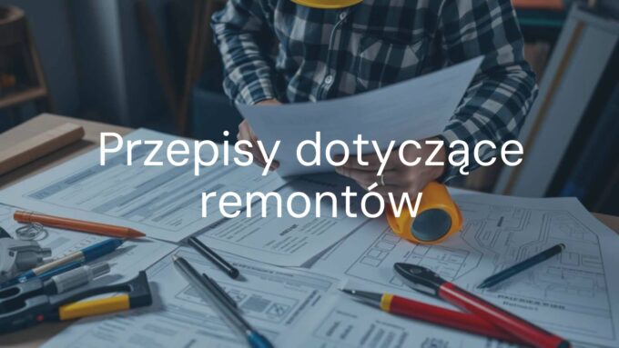 A construction worker reviewing building regulations documents, tools and blueprints on a table, realistic lighting.