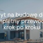 A modern house under construction with workers and blueprints, sunny day, realistic style.