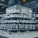 A modern 3D concrete printer constructing a futuristic building layer by layer, industrial setting, advanced technology, realistic.