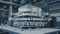 A modern 3D concrete printer constructing a futuristic building layer by layer, industrial setting, advanced technology, realistic.