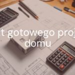 Modern house blueprint on a desk with cost calculations, calculator, and architectural tools, realistic style.