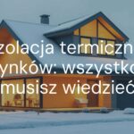 Modern house with thermal insulation layers visible, winter scene, snow on roof, warm indoor lighting, realistic.