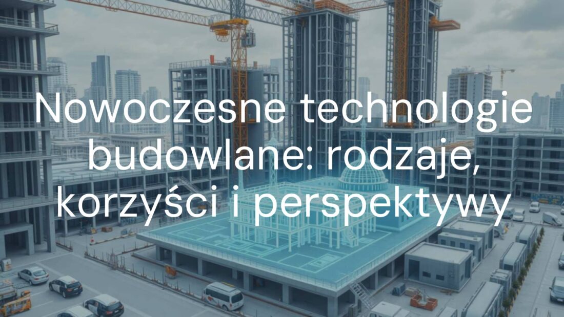 Modern construction technologies, futuristic building site with 3D printing and prefabricated elements, digital blueprints in the air, clean and efficient urban environment, realistic.