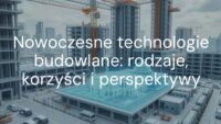 Modern construction technologies, futuristic building site with 3D printing and prefabricated elements, digital blueprints in the air, clean and efficient urban environment, realistic.