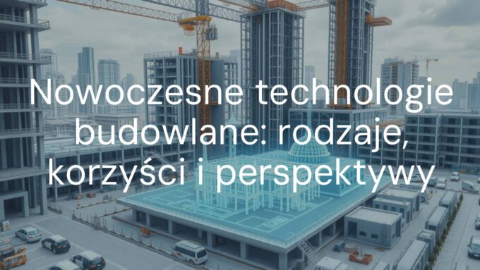 Modern construction technologies, futuristic building site with 3D printing and prefabricated elements, digital blueprints in the air, clean and efficient urban environment, realistic.