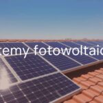 Modern photovoltaic solar panels on a sunny rooftop, blue sky, eco-friendly energy, realistic.